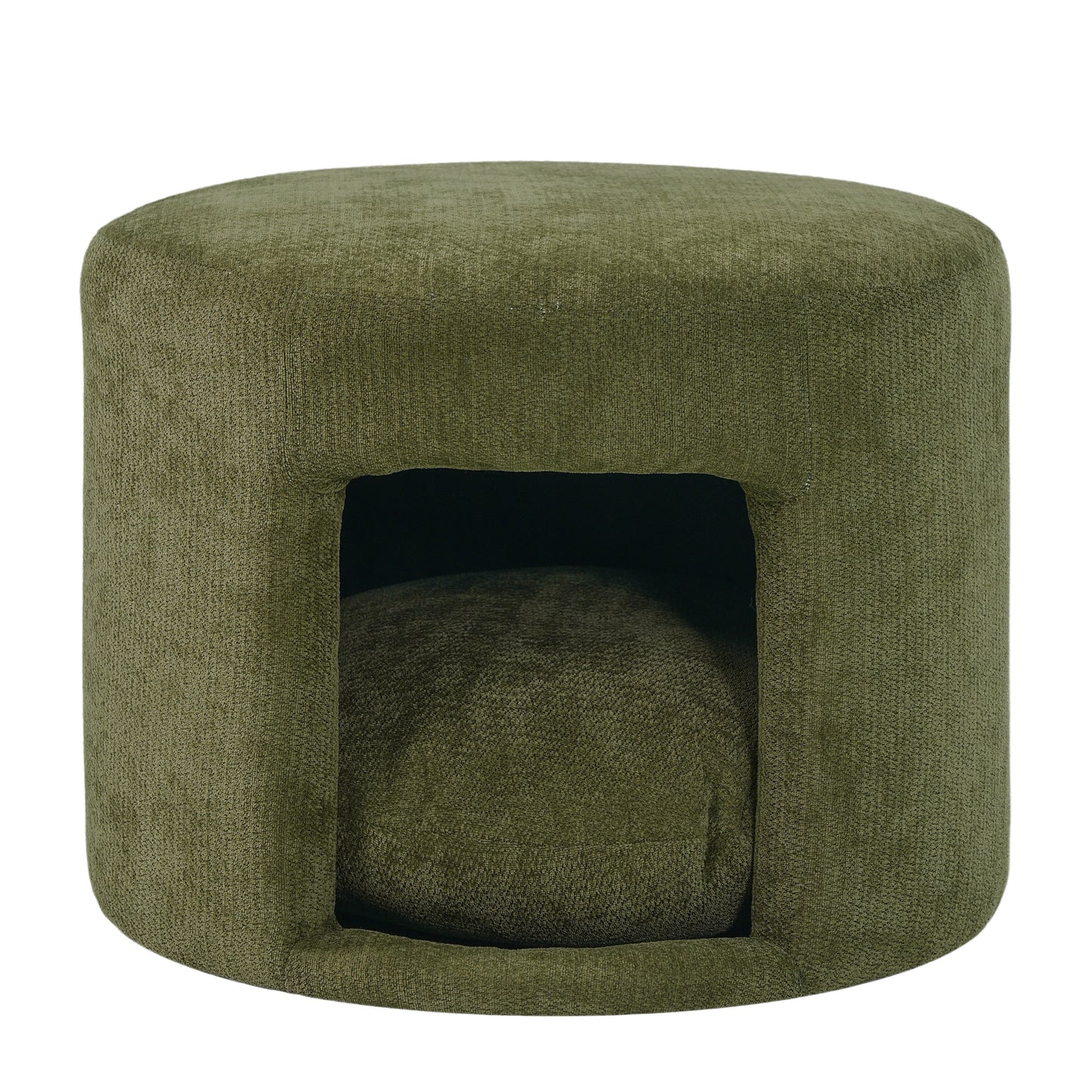 Green Pet Friendly Ottoman with Removable Pet Cushion, Hidden Pet Nook, Acacia Wood Legs, 220 lbs Capacity, Upholstered Footrest Stool for Living Room image 4