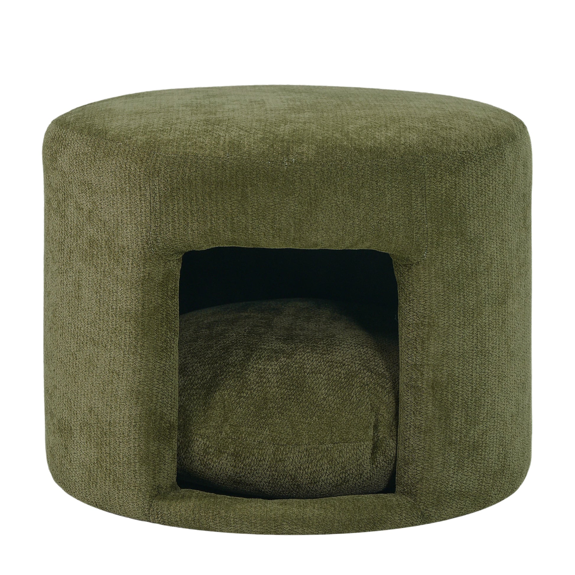 Green Pet Friendly Ottoman with Removable Pet Cushion, Hidden Pet Nook, Acacia Wood Legs, 220 lbs Capacity, Upholstered Footrest Stool for Living Room image 4