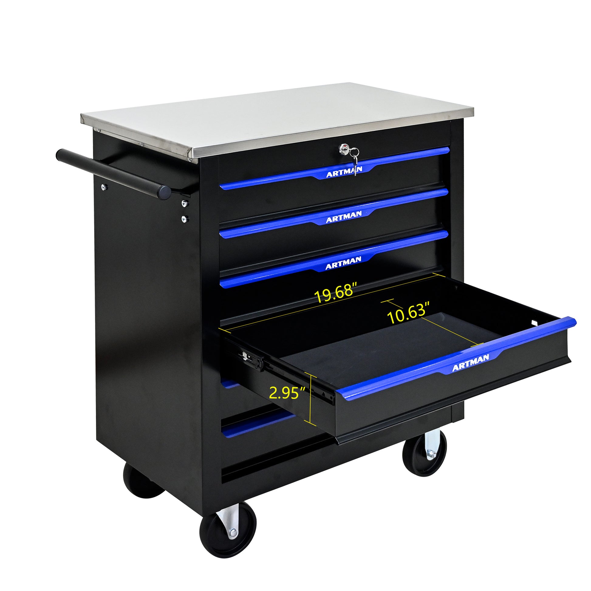 6 DRAWERS MULTIFUNCTIONAL TOOL CART WITH WHEELS-BLACK&BLUE image 8