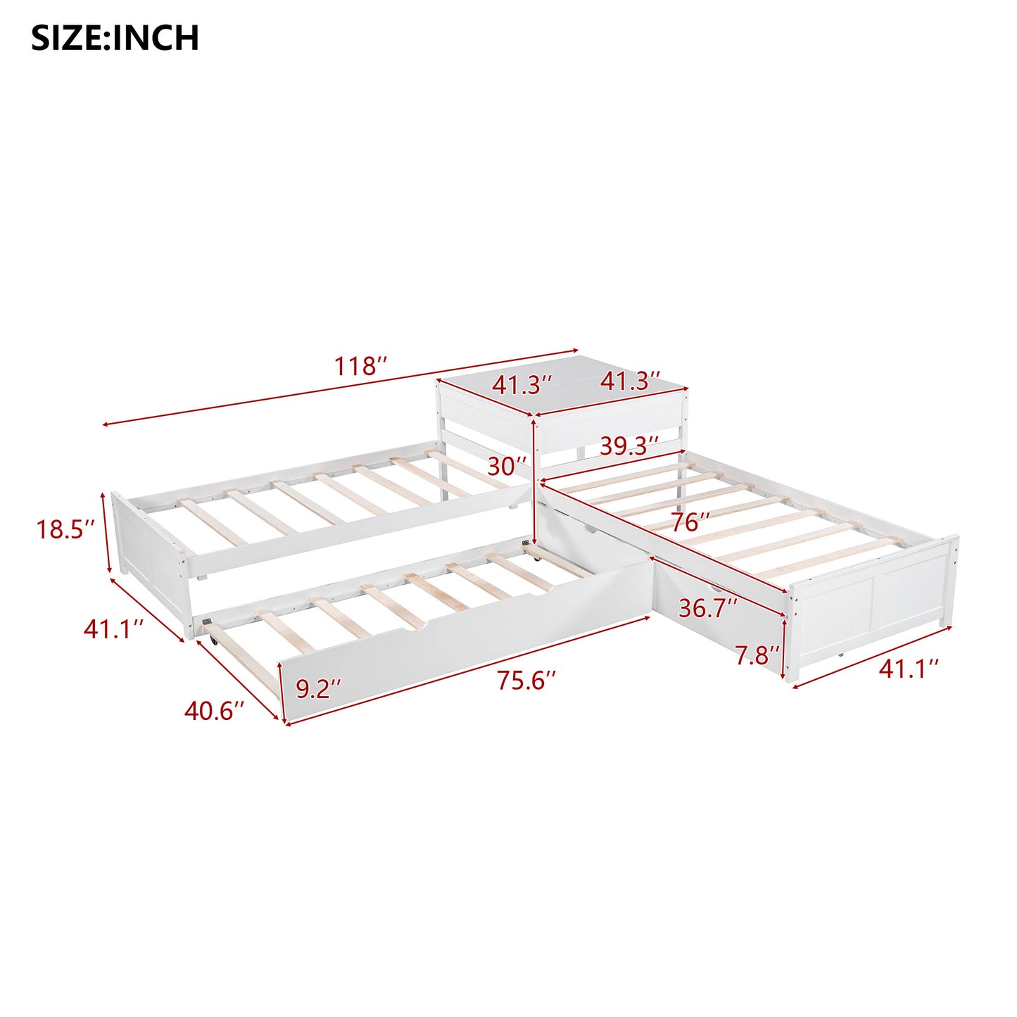 L-shaped Platform Bed with Trundle and Drawers Linked with built-in Desk,Twin,White(Old SKU:SM000916AAK-1) image 6