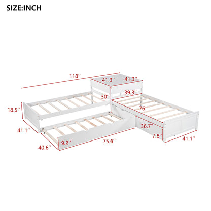 L-shaped Platform Bed with Trundle and Drawers Linked with built-in Desk,Twin,White(Old SKU:SM000916AAK-1) image 6