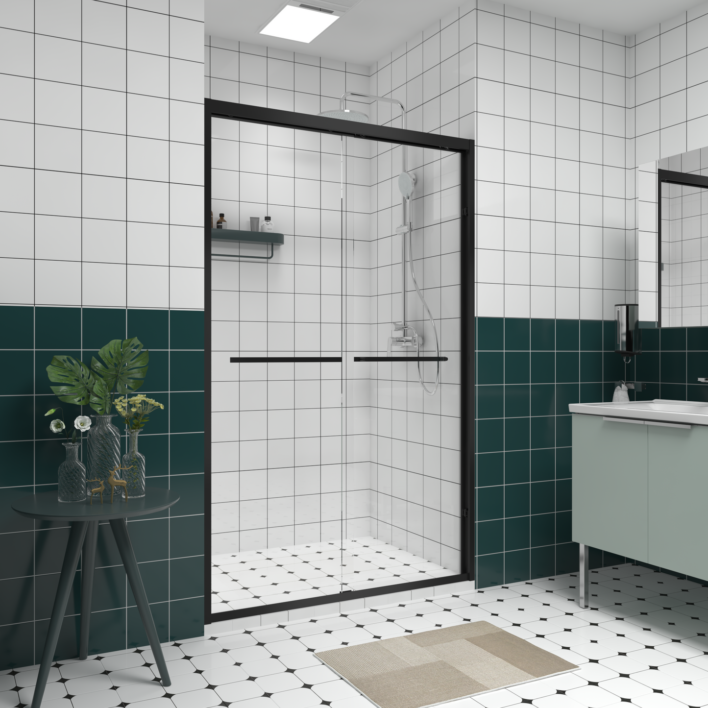 44-48"x76" Aluminum Frame Double Sliding Shower Door,Bypass Bathroom Sliding Door with Premium 1/4" (6mm) Clear Tempered Glass, Black Hardware Sliding Glass Shower Enclosure,Matte Black Finished image 12