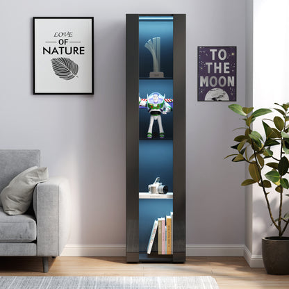 Black side cabinet with aluminum strip lamp,With large storage space image 1