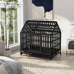 Heavy Duty Dog Cage with Roof & Window - Durable Pet Crate