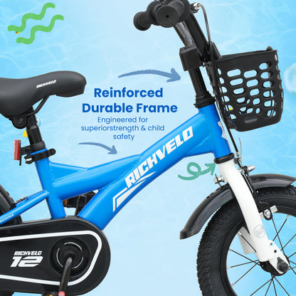 A1401 Kids Bike, 12 14 16 Inch Children Bicycle with Training Wheels, Front V-Brake & Coaster Brake, Basket, for Boys Age 3-7 Years Old image 4
