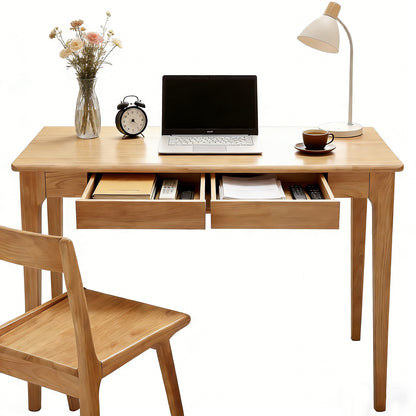 Solid Wood Desk with Drawers, Standing Desk with Smooth Edges, Home Office Desk for Small Spaces, Mid Century Modern Desk for Study, Bedroom, Living Room, Office, (Natural Wood Color) image 12