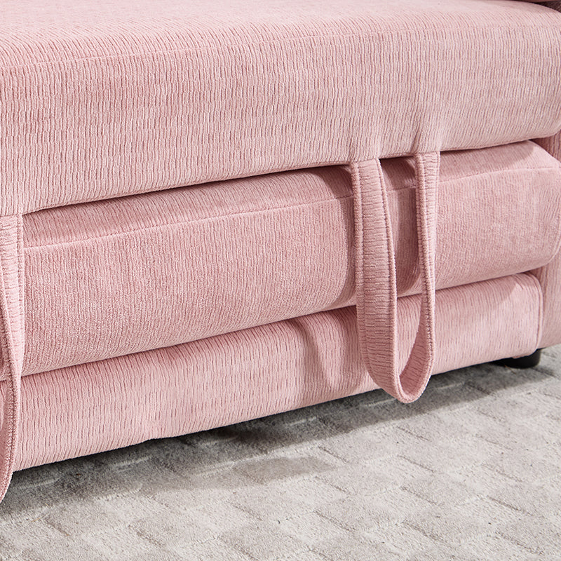 58 inch 3-in-1 Upholstered Futon Sofa Convertible Floor Sofa bed,Foldable Tufted Loveseat with Pull Out Sleeper Couch Bed,Folding Mattres Love Seat Daybed W/Side Pockets for Living Room Pink image 6