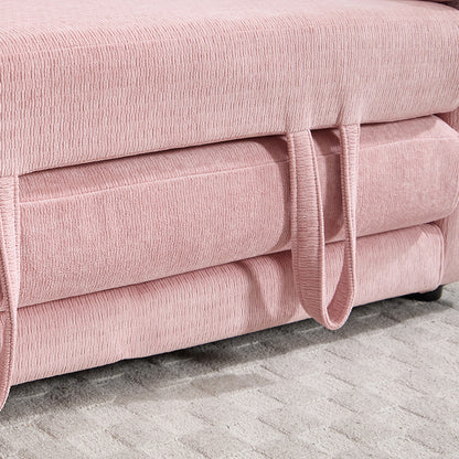 58 inch 3-in-1 Upholstered Futon Sofa Convertible Floor Sofa bed,Foldable Tufted Loveseat with Pull Out Sleeper Couch Bed,Folding Mattres Love Seat Daybed W/Side Pockets for Living Room Pink image 6