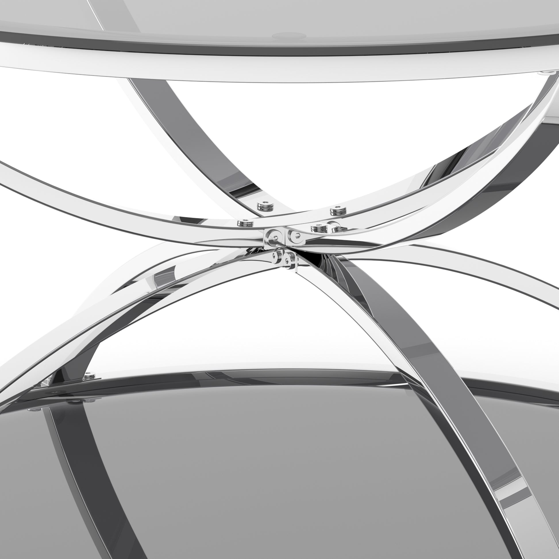 31.50'' Modern Glass Coffee Table with 2 Tiers, Ring-Shaped Frames, Chrome Finish and Gray Tempered Glass, Round Coffee Table for Living Room, Bedroom and Office, Silver image 8