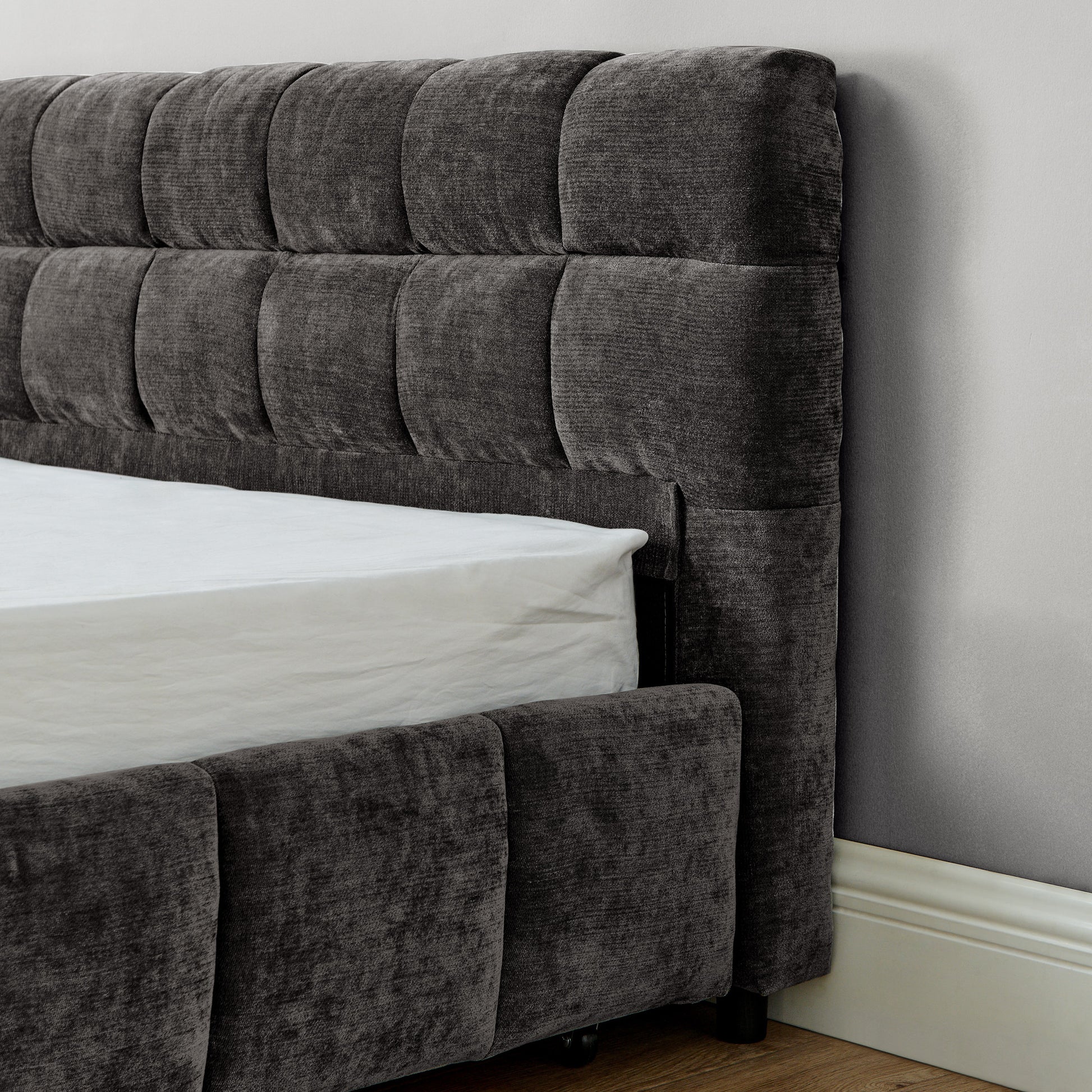 King Size Upholstered Bed,comfortable upholstered bed frame, Chenille fabric, with headboard and solid bed frame. With drawer for storage.-Dark Gray(88.5''*85.5''*31'') image 7
