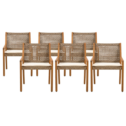 Outdoor Dining Set – Premium Acacia Wood Della Table & Wicker Chairs with Cream Cushion for Comfortable Dining Experience,Suitable for large gatherings(1 Table + 6 Chairs) image 5