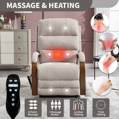 Power Beige Chenille Lift Recliner Chair Dual Motor Infinite Position Up to 350 LBS with Solid Wood Armrests, Heat Massage and Heavy Duty Motion Mechanism image 7