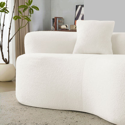 66.93 Inch Curved Loveseat White Full Compression Sponge Sofa, Teddy Velvet Fabric, No-Assembly Compact Sofa for Small Spaces & Apartments, 350 lbs Capacity image 7