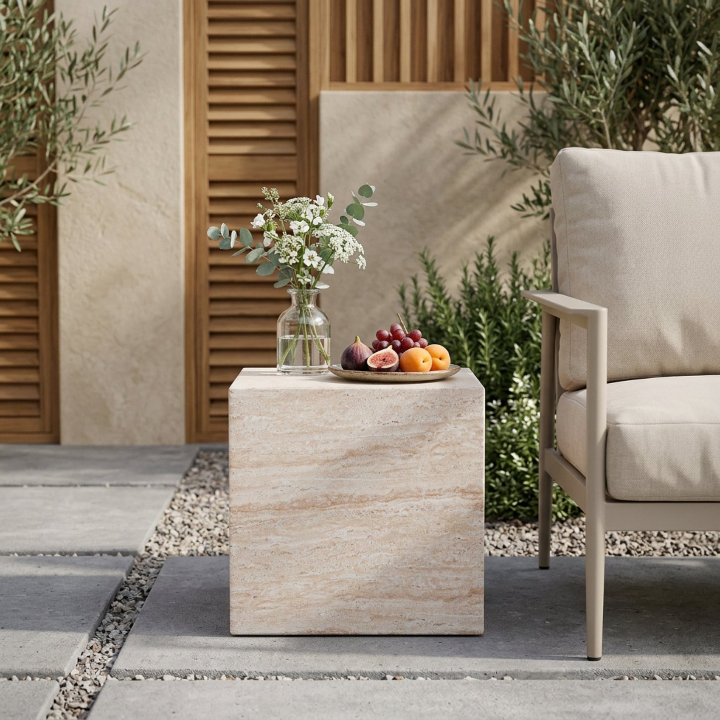 Outdoor/Indoor Square Travertine Lightweight Concrete Side Table image 1