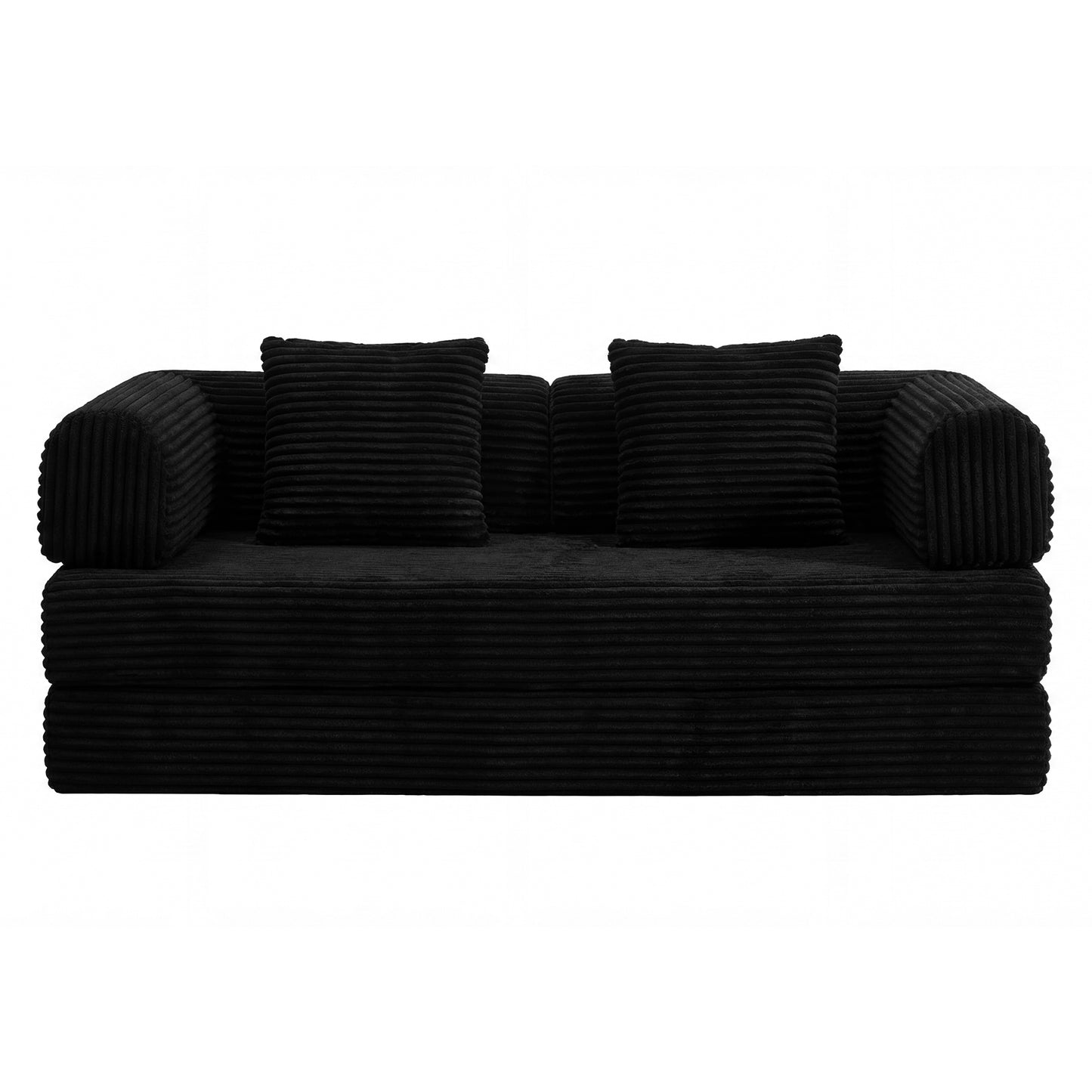Compression Sofa,Convertible Floor Sofa Bed-with Pillow Back Support Armrest,Comfy Futon Couch Sleeper Bed,Loveseats Boneless Modular Sectional Sofa,Corduroy fabric,for Living Room,Bedroom,Black image 9