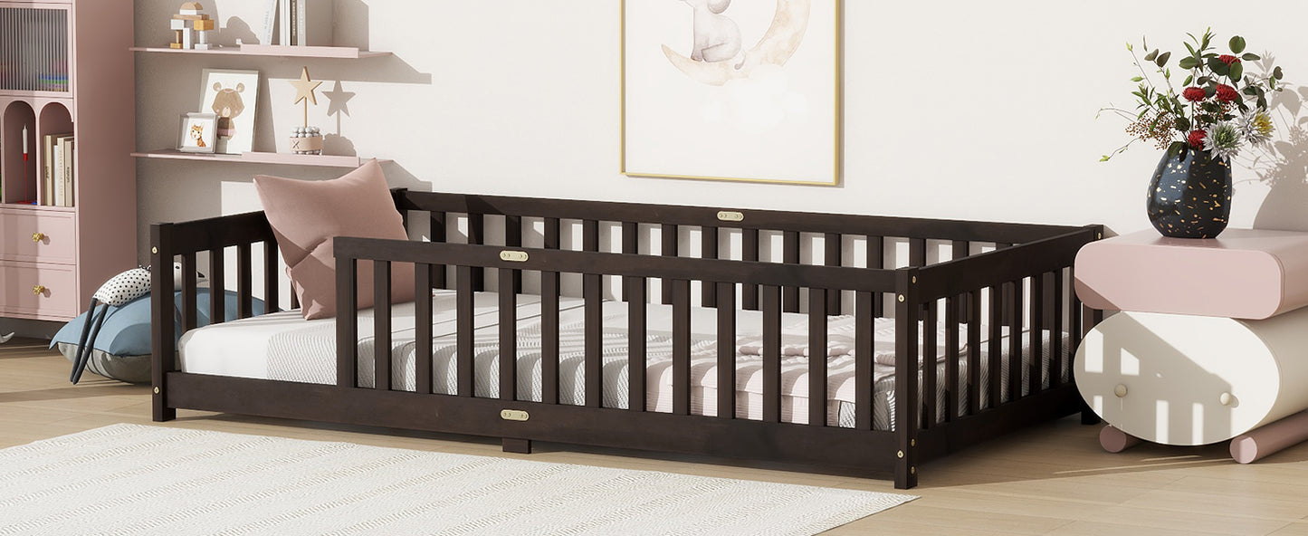 Twin Size Floor Bed with Fence without Door, Rubber Wood Floor Bed with Safety Guardrails,Espresso (Old Sku W504P286398) image 7