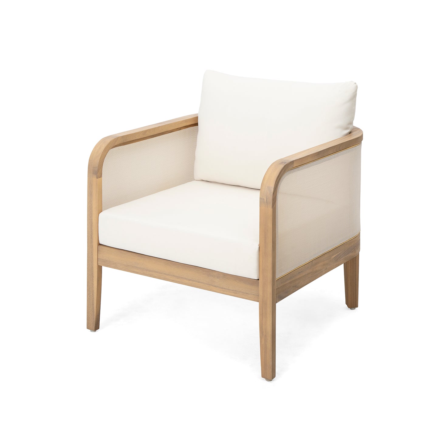 (Set of 2) Outdoor Acacia Wood Patio Club Chair, Textilene Patio Furniture,Waterproof Thick Cushion Deep Seating for Porch, Garden, Backyard, Balcony, Weight Capacity 400lbs, Light Teak Finish, Beige image 7
