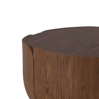 35.63" Round Outdoor Indoor Coffee Table, Modern Wood Grain Drum Center Table, Sturdy MGO (Magnesium Oxide) Waterproof, No-Assembly Table for Patio, Garden, Backyard, Living Room (Brown) image 10