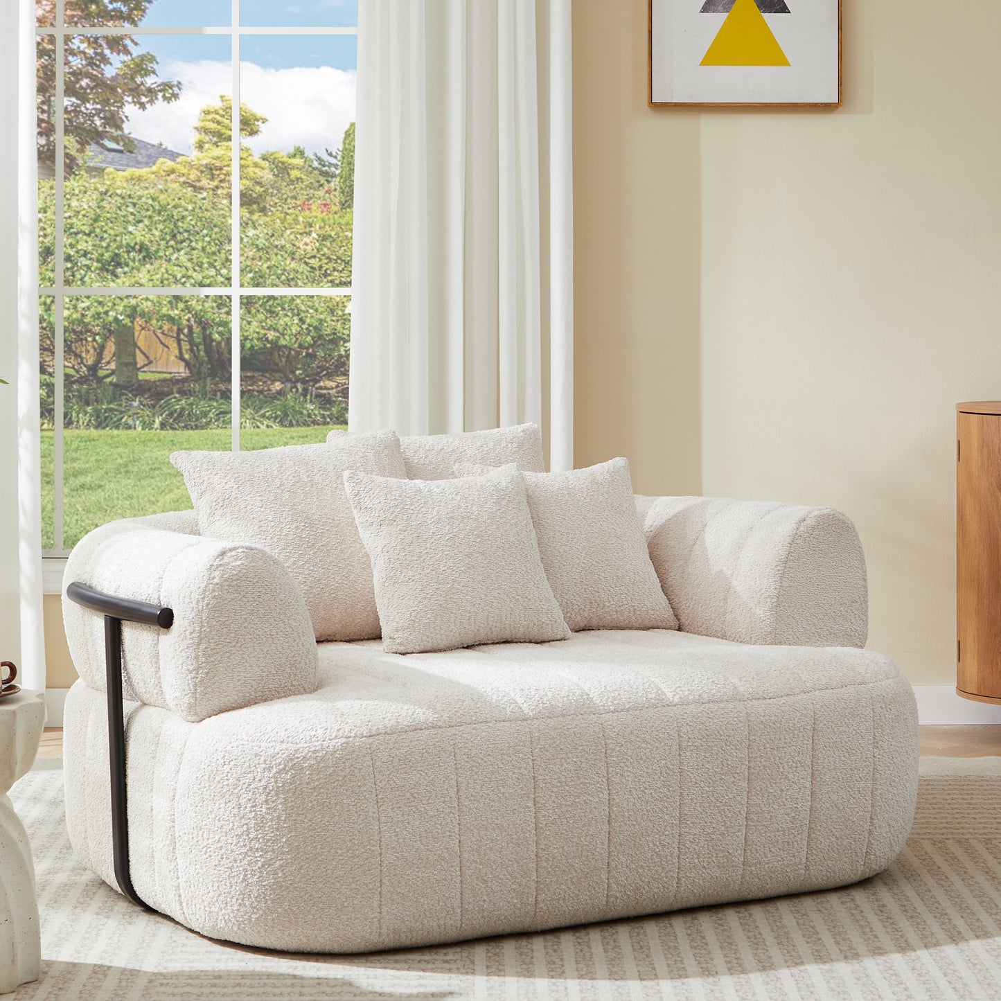 64" Oversized Boneless Chair Chaise Lounge Indoor with Metal Support, Upholstered Boucle Deep Seat Single Cloud Sofa Chair, Cozy Comfy Sofa Bed for Living Room & Bedroom image 1