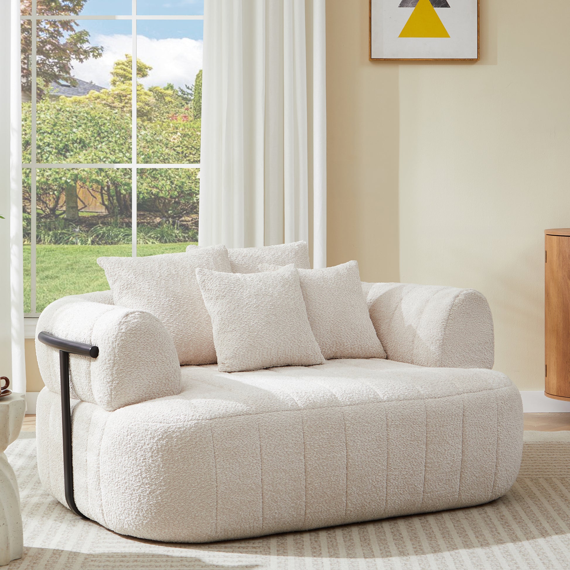 64" Oversized Boneless Chair Chaise Lounge Indoor with Metal Support, Upholstered Boucle Deep Seat Single Cloud Sofa Chair, Cozy Comfy Sofa Bed for Living Room & Bedroom image 1