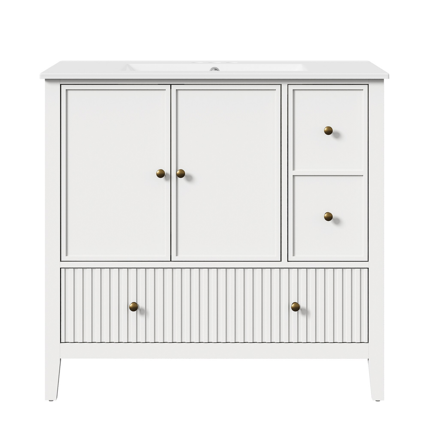 36'' Bathroom Vanity with Sink Set, Bathroom Storage Cabinet with Doors and Drawers, Modern Vanity Sink Cabinet with Painted Surface, White image 9