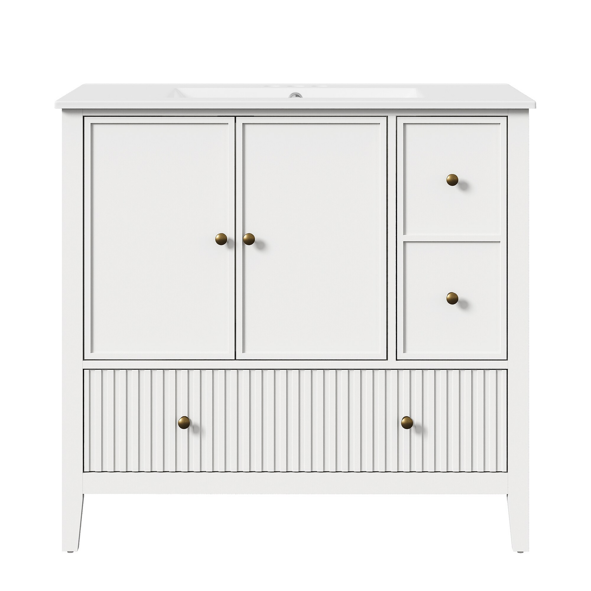36'' Bathroom Vanity with Sink Set, Bathroom Storage Cabinet with Doors and Drawers, Modern Vanity Sink Cabinet with Painted Surface, White image 9
