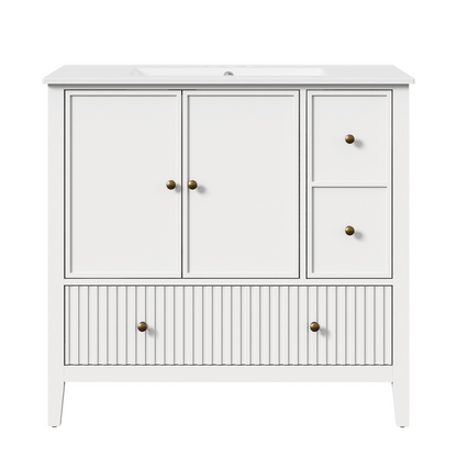 36'' Bathroom Vanity with Sink Set, Bathroom Storage Cabinet with Doors and Drawers, Modern Vanity Sink Cabinet with Painted Surface, White image 9