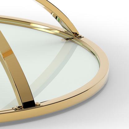 31.50'' Modern Glass Coffee Table with 2 Tiers, Ring-Shaped Frames, Metal Frame and Clear Tempered Glass, Round Coffee Table for Living Room, Bedroom and Office, Gold image 9