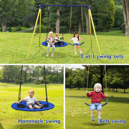 2 in 1 Swing Set With Hammock Swing, Belt Swing for Backyard image 9