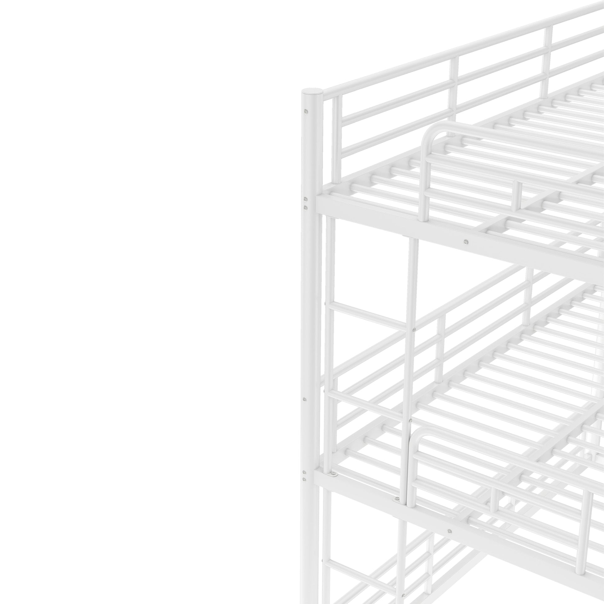 Twin over Twin over Full Bunk Bed, Metal Triple Bunk Bed with Safety Guardrails, Heavy-duty Bunk Bed with Noise-reduced Design, White image 6