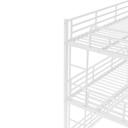 Twin over Twin over Full Bunk Bed, Metal Triple Bunk Bed with Safety Guardrails, Heavy-duty Bunk Bed with Noise-reduced Design, White image 6