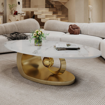 Modern Faux Marble Coffee Table, Sintered Stone Contemporary Tables with Stainless Steel Base image 5