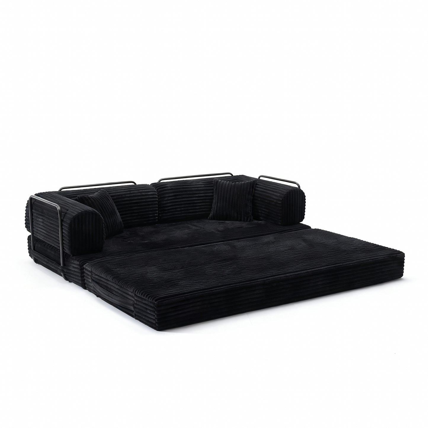 Compression Sofa,Convertible Floor Sofa Bed-with Pillow Back Support Armrest,Comfy Futon Couch Sleeper Bed,Loveseats Boneless Modular Sectional Sofa,Corduroy fabric,for Living Room,Bedroom,Black image 6
