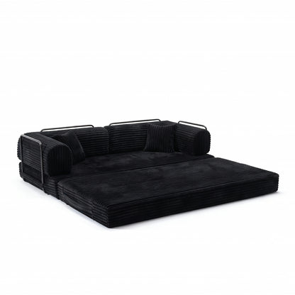 Compression Sofa,Convertible Floor Sofa Bed-with Pillow Back Support Armrest,Comfy Futon Couch Sleeper Bed,Loveseats Boneless Modular Sectional Sofa,Corduroy fabric,for Living Room,Bedroom,Black image 6