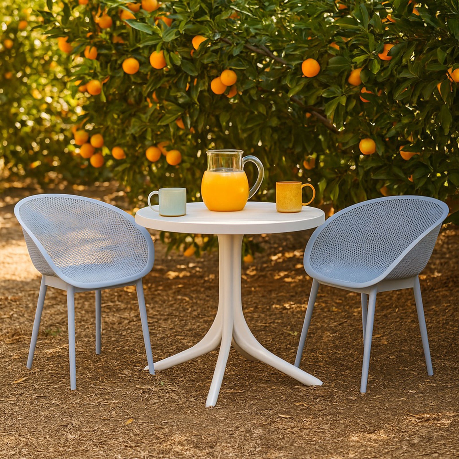 Summer - 2-Pack Light Blue Modern Lounge Chairs – Indoor/Outdoor All-Weather PP Plastic with 36 Inch Indoor/Outdoor Modern White Round PP Table image 6
