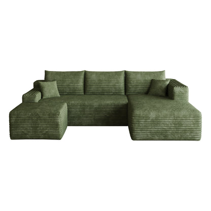 95" Cloud Sectional Sofa with 1 Ottoman,Modern Minimalist Upholstered Couches, Comfort U Shaped Sofa for Living Room,Deep Seat Corner Couch,No Assembly Required,Green((Plush Corduroy Fabric) image 12