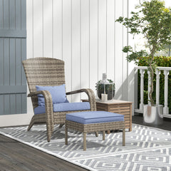 Outsunny Patio Wicker Adirondack Chair with Ottoman, Outdoor Fire Pit Chair with Cushions, High-Back, Large Seat & Armrests for Deck, Garden & Backyard, Gray