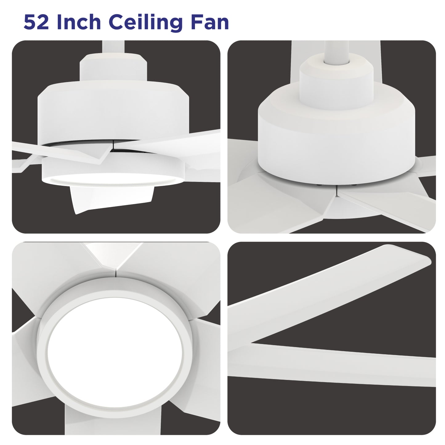 52 inch Ceiling Fans with Lights, Large Air Volume Ceiling Fans with Reversible Quiet DC Motor and Remote, 5D-W5, 5X-W5 image 2