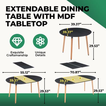 Extensible table,DINING TABLE,OFFICE TABLE,COFFEE TABLE,wood leg,MDF top,100/140/180x100x75cm,black color image 4