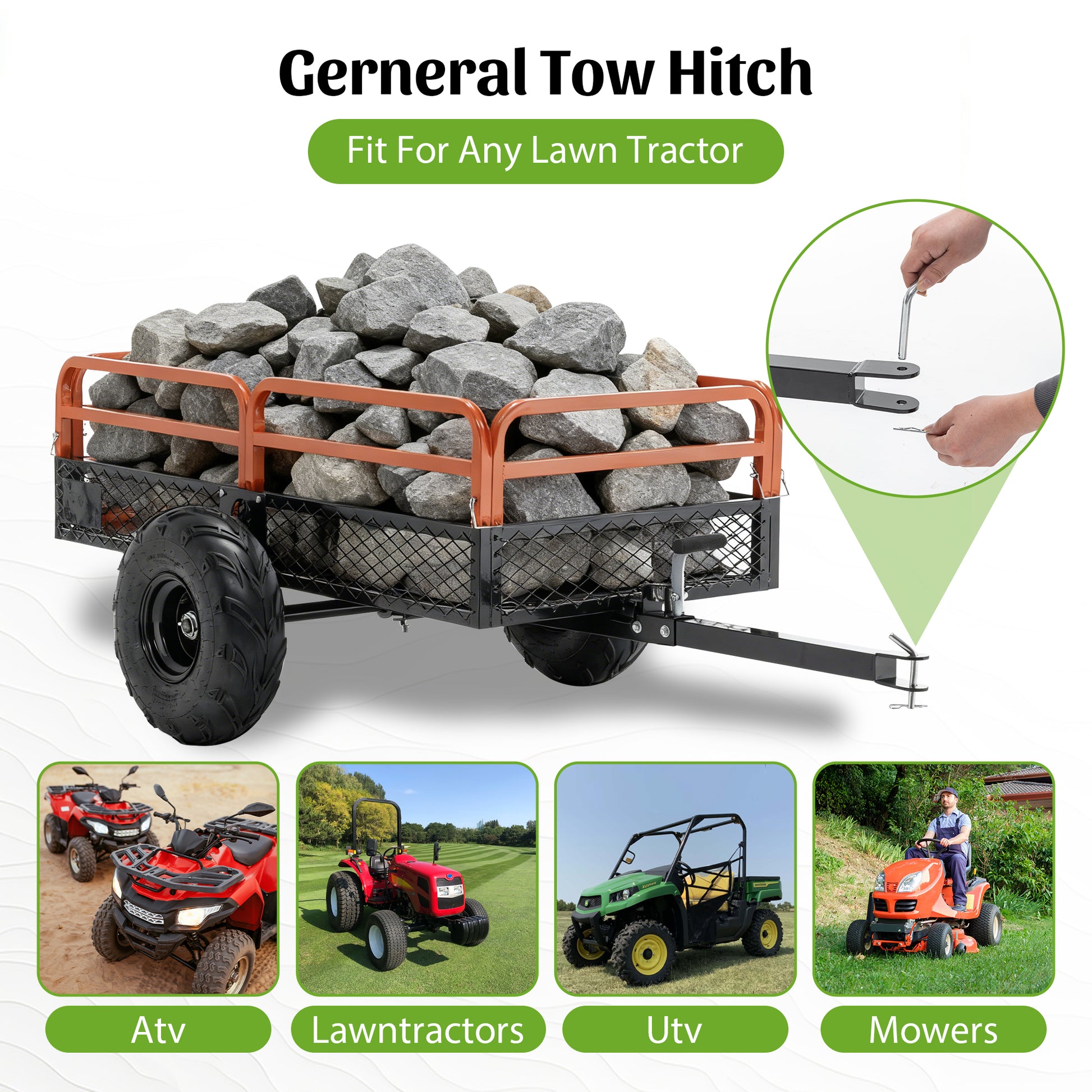 1500LBS Capacity 15 Cubic Feet Dump Cart Trailer, Heavy Duty Tow Behind Hauling & Dumping Wagon for ATV, UTV, Lawn Tractor and Garden Use image 8