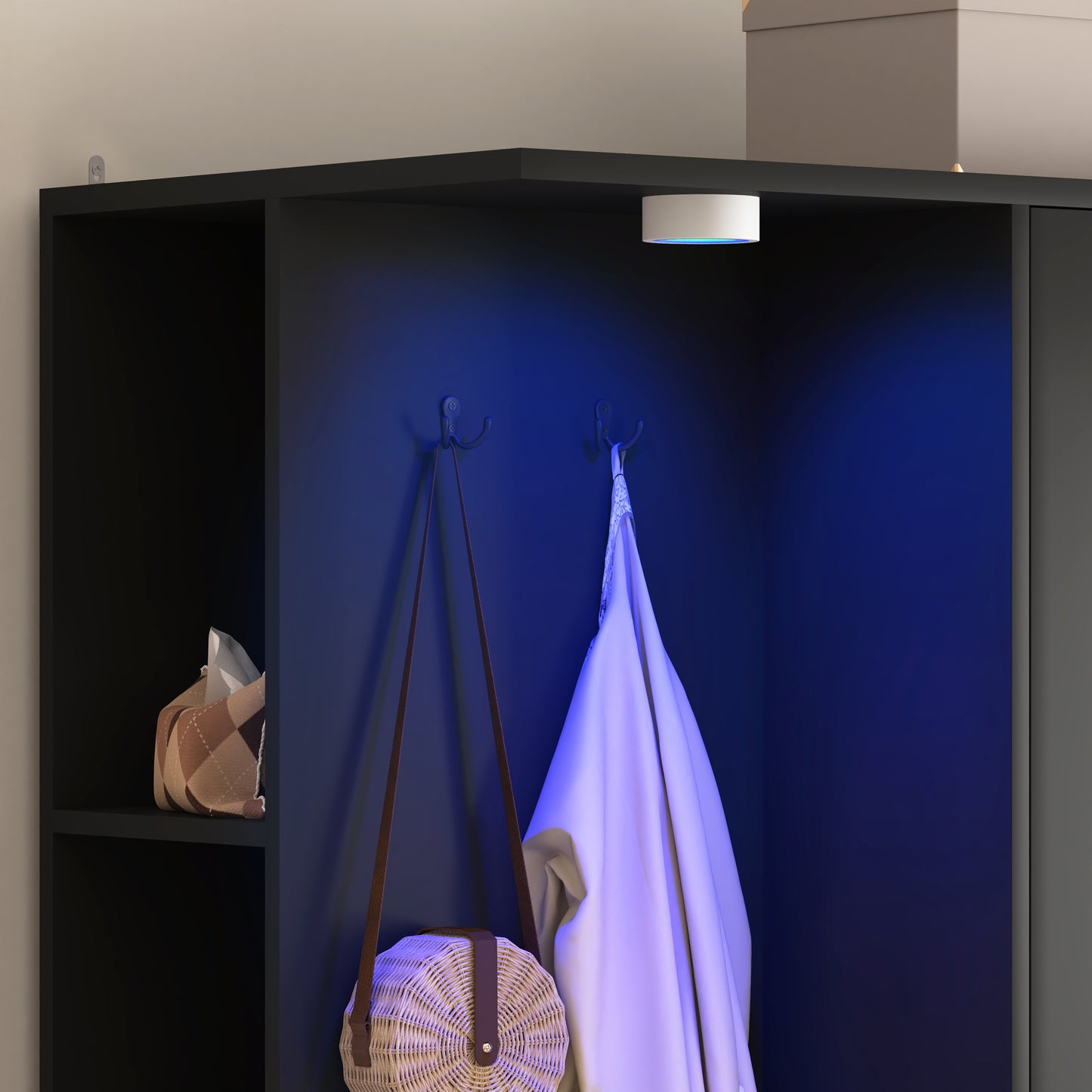 Wardrobe Closet 71.7" H, Bedroom Wooden Wardrobe with 2 Doors 6 Drawers, Modern Clothing Storage Cabinet Combination with Storage Shelves and Hanging Rail, Black image 11