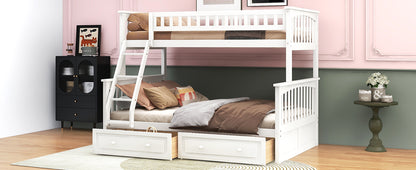 Twin over Full Bunk Bed with Drawers, Convertible Beds, White image 7