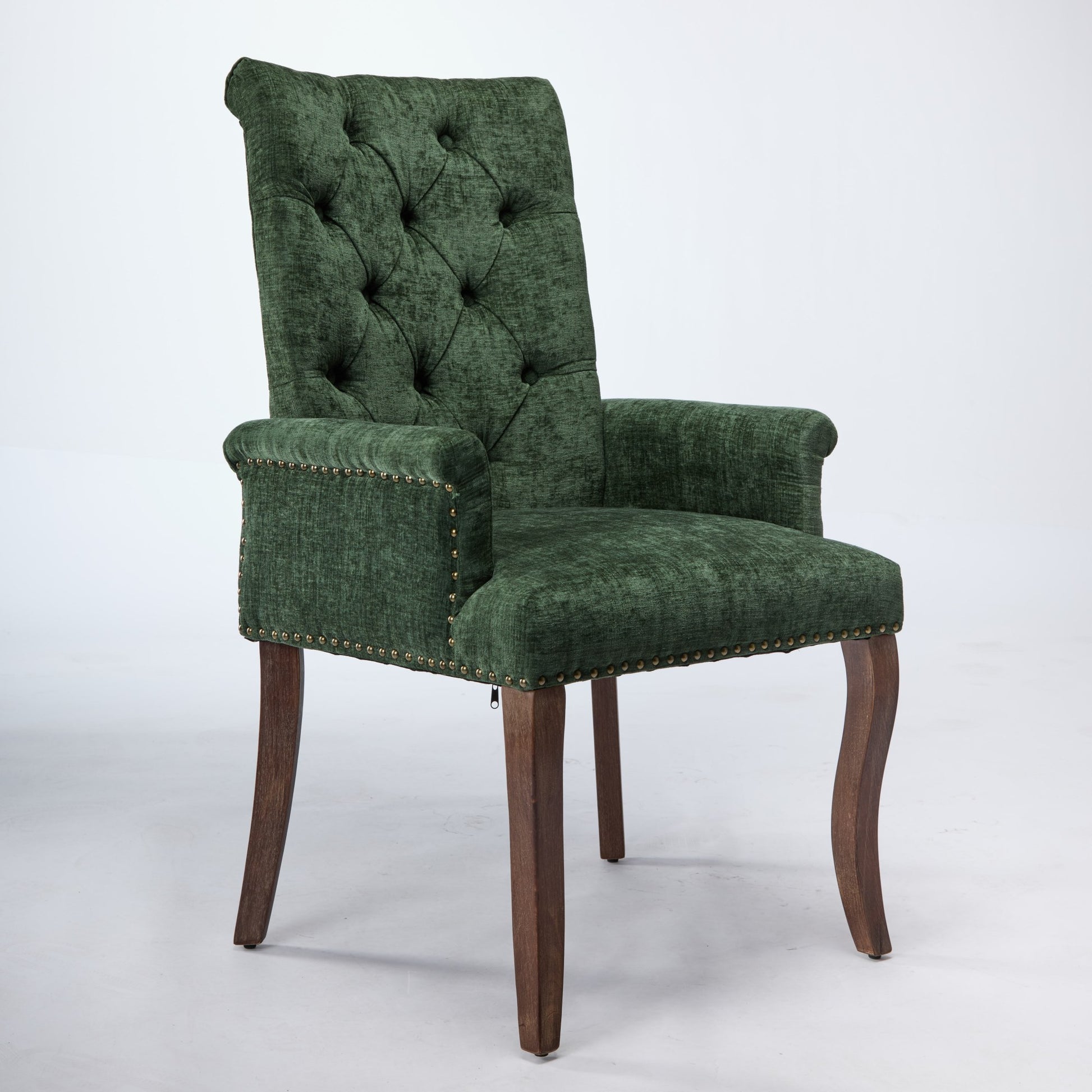 Upholstered Chenille Fabric Accent Dining Chair, Curved Solid Wood Legs, Elegant Tufted Club Dining Room Kitchen Room Arm Dining Chair, Single Pack,Olive Green,SW1895OL image 3