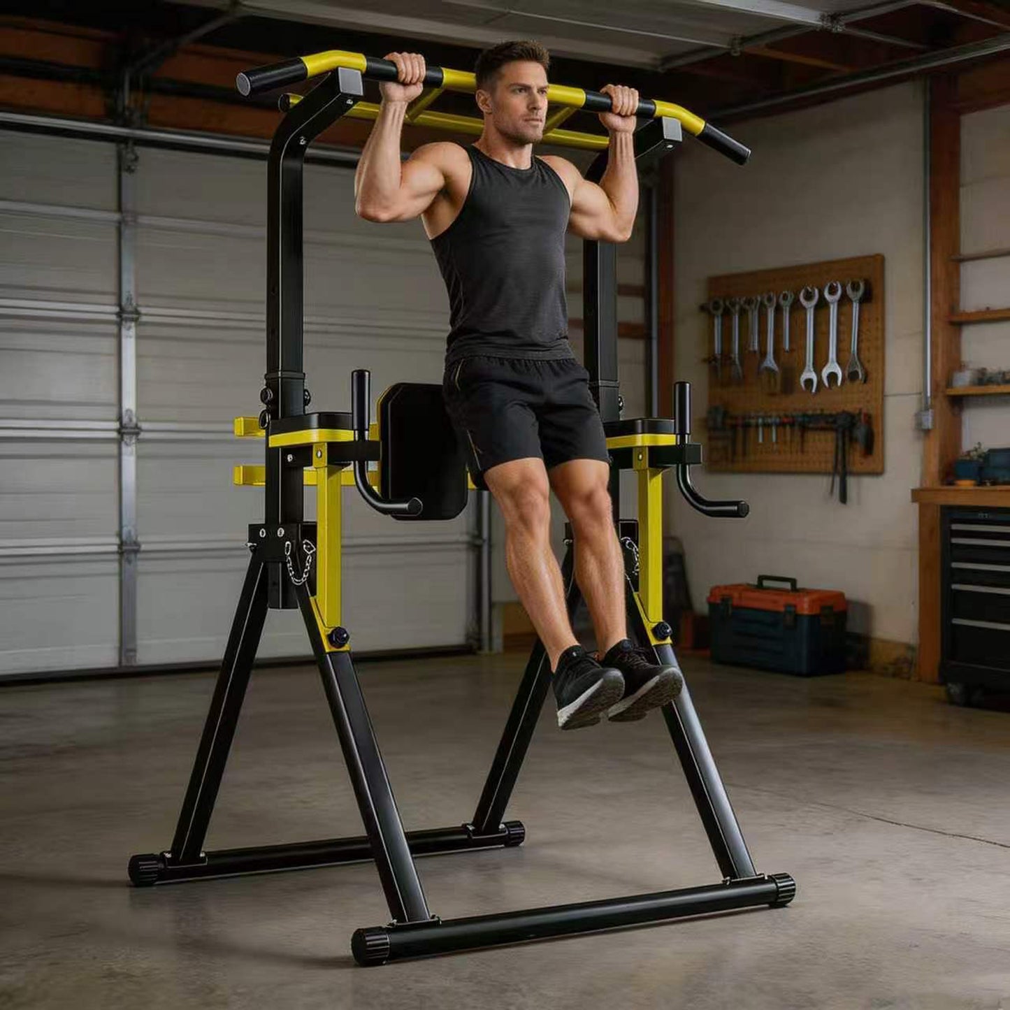Power Tower Pull Up Bar Station, 10-Level Adjustable Height Dip Station, Heavy-duty Frame Structure,Multi-Functional Home Gym Strength Training Equipment image 2