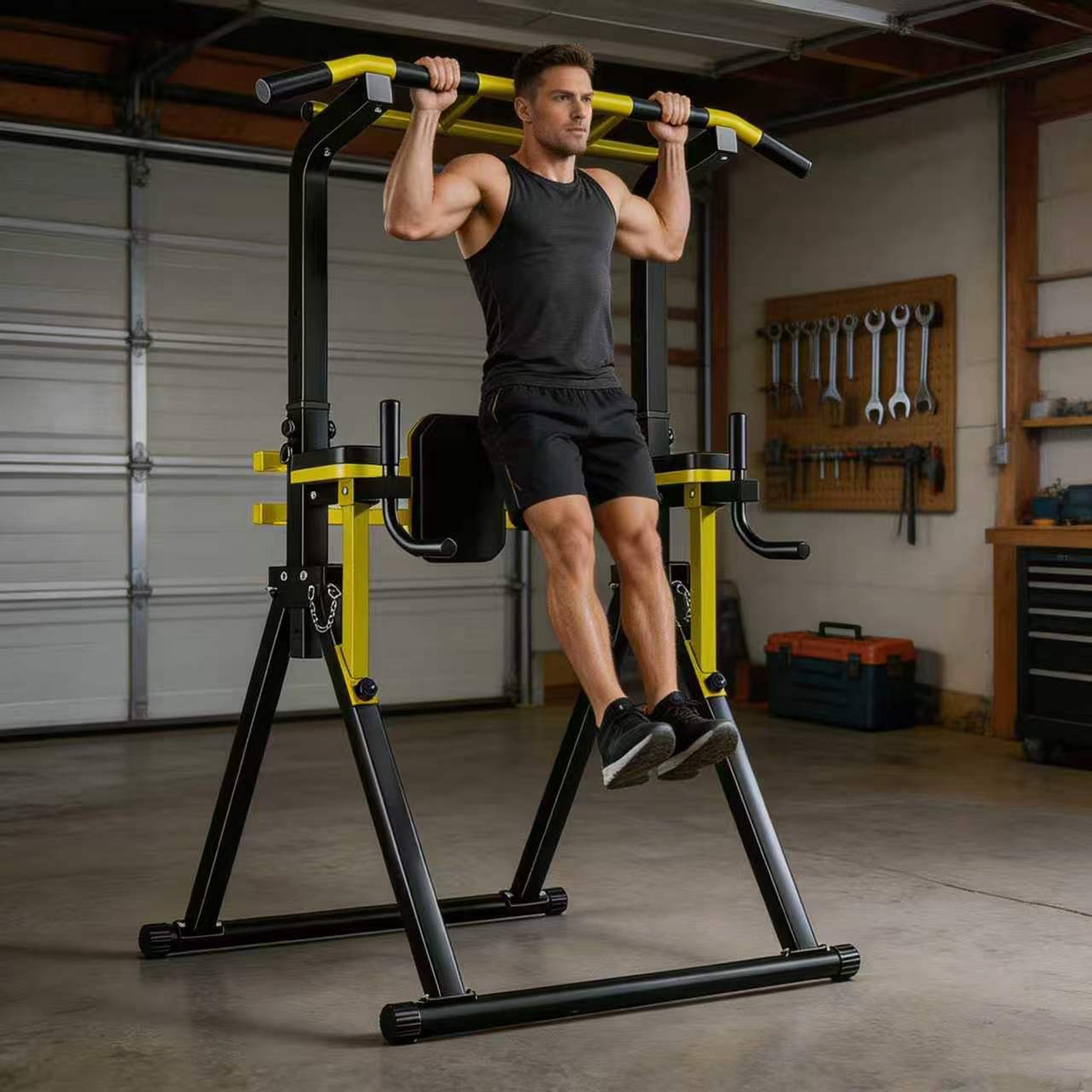 Power Tower Pull Up Bar Station, 10-Level Adjustable Height Dip Station, Heavy-duty Frame Structure,Multi-Functional Home Gym Strength Training Equipment image 2