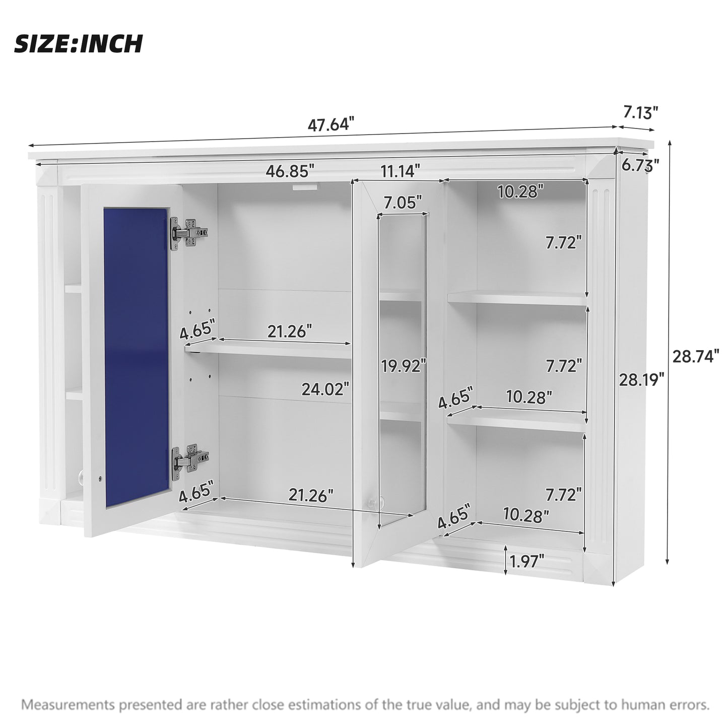 47 Inch Bathroom Mirror Cabinet with Storage, Adjustable Shelf and Open Shelves, Wall Mounted Medicine Cabinet for Bathroom, Bedroom, Vanity image 9