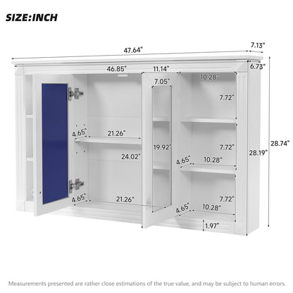 47 Inch Bathroom Mirror Cabinet with Storage, Adjustable Shelf and Open Shelves, Wall Mounted Medicine Cabinet for Bathroom, Bedroom, Vanity image 9
