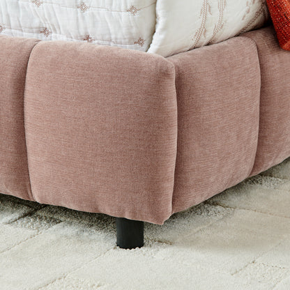 California King size Upholstered Bed,comfortable upholstered bed frame, Chenille fabric, with headboard and solid bed frame. With drawer for storage.-Pink(90.5''*80.5''*31'') image 8