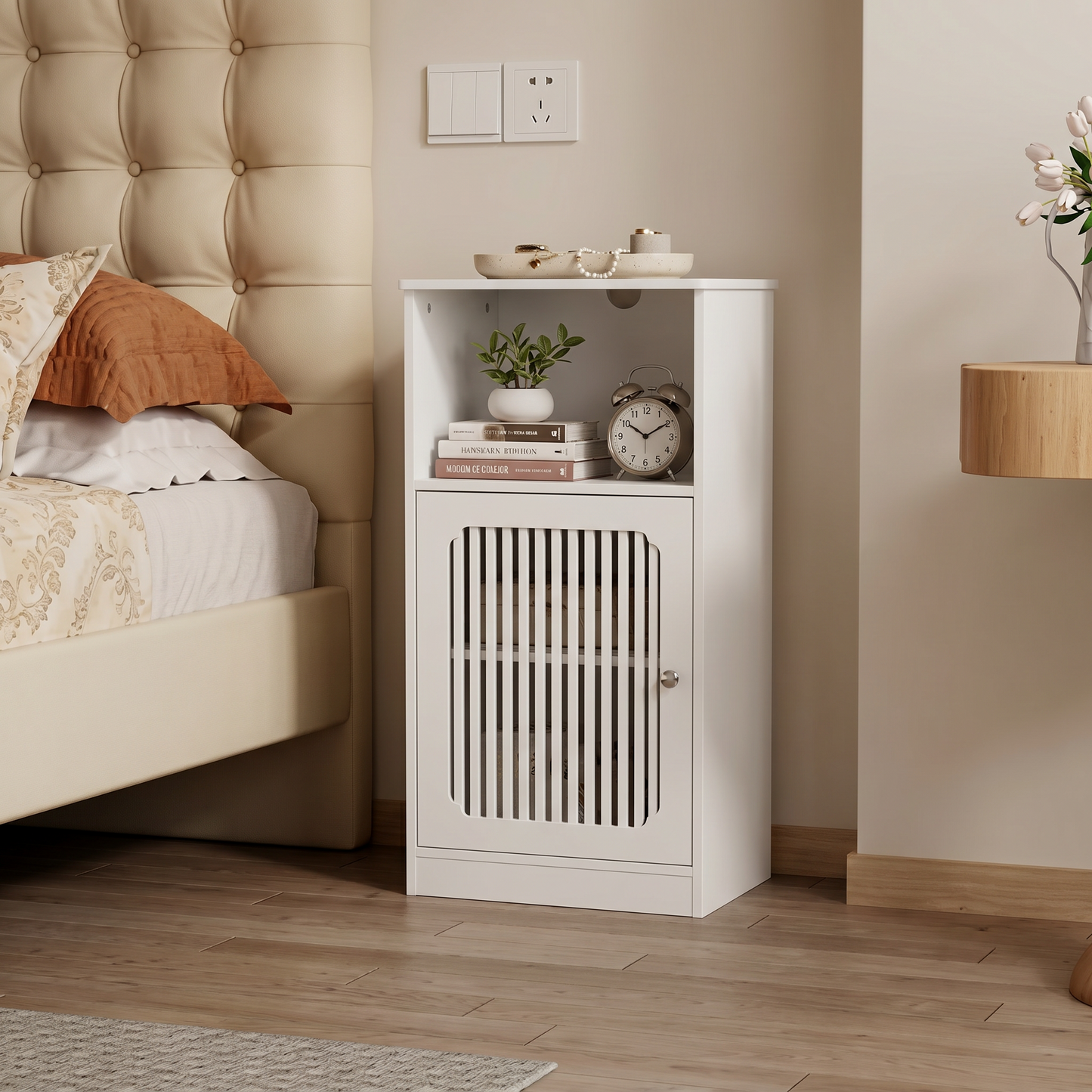 Bathroom low cabinet, louvered door floor-standing bathroom storage cabinet, multi-layer bathroom storage cabinet, white image 7