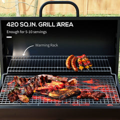 Outsunny Barrel Charcoal BBQ Grill with 420 sq.in. Cooking Area, Outdoor Barbecue with Wheels, Ash Catcher and Built-in Thermometer for Patio Picnic, Backyard Party, Black